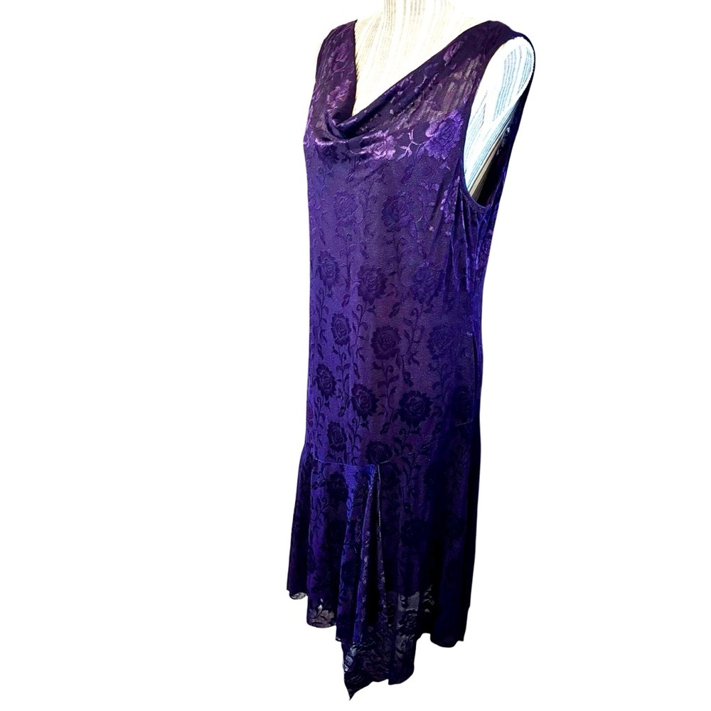 NEW Connected Apparel Dress Size 12 Midi Deep Purple Floral Lace Asymmetrical - Picture 8 of 16